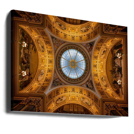 National Museum (Prague) by Karol Važan, gallery-wrapped canvas viewed at an angle; ornate museum ceiling with a central circular skylight.