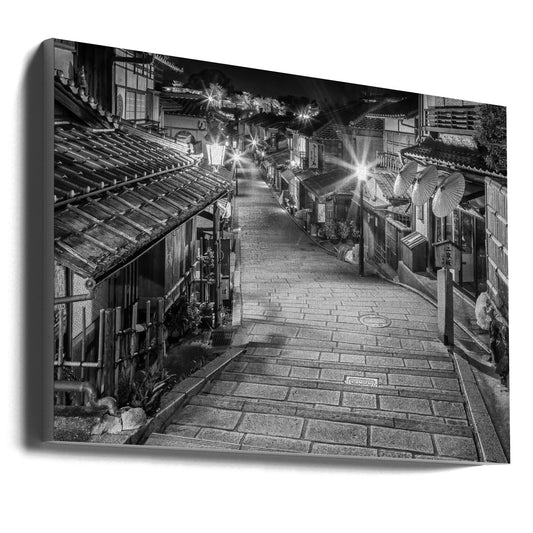 Ninen-zaka in historic Kyoto in the evening - monochrome — gallery-wrapped canvas angled view