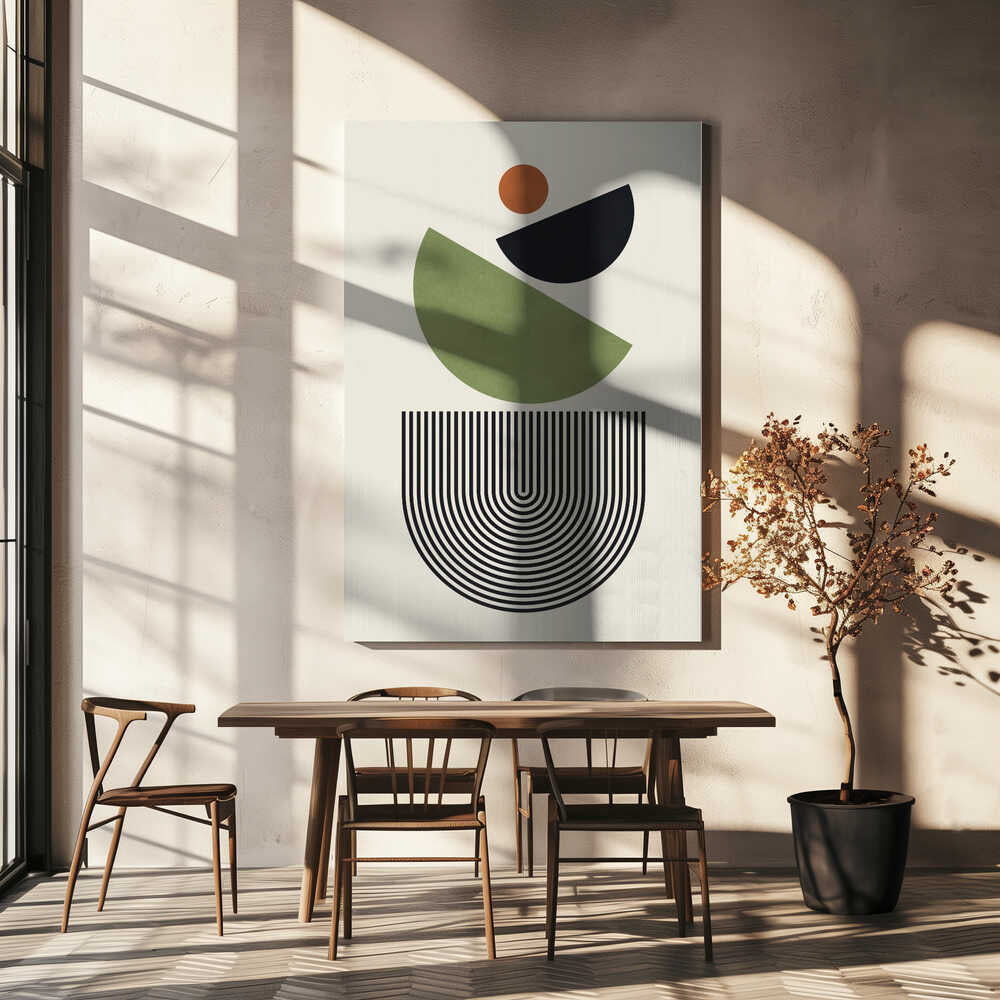 Wall art Geometric Shapes in Green Black and Orange