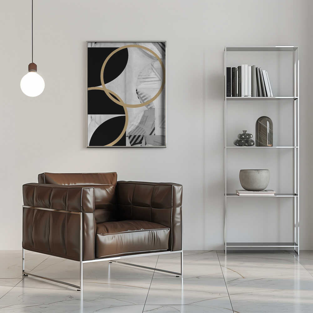Wall art Black and White Stripes Gold Spheres No1