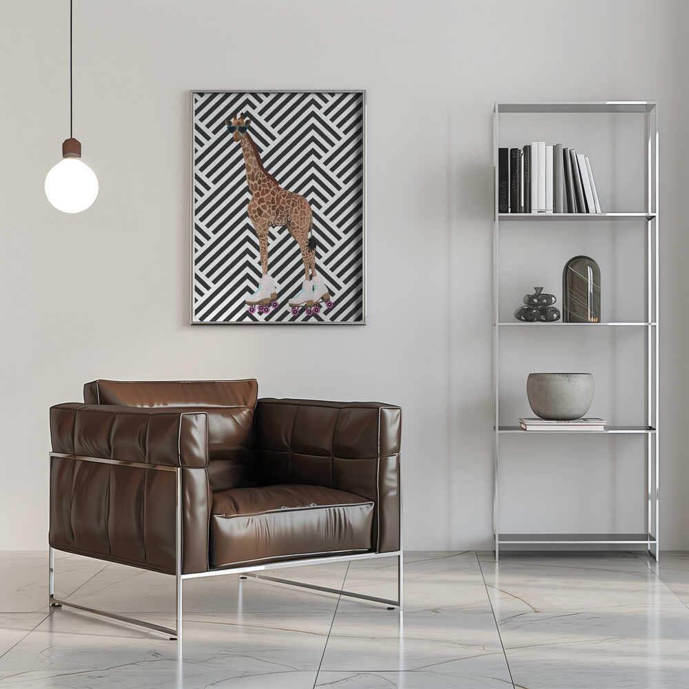 Wall art Giraffe Rollerskates retro