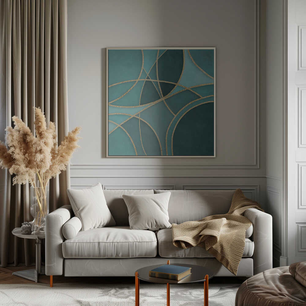 Wall art Round Abstracts Turquoise Gold