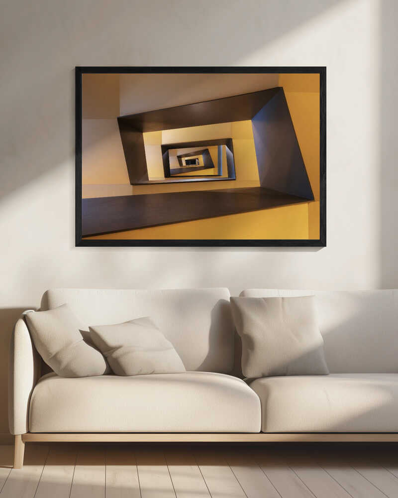 Wall art Several geometric forms in shades from yellow to brown of a staircase in Frankfurt