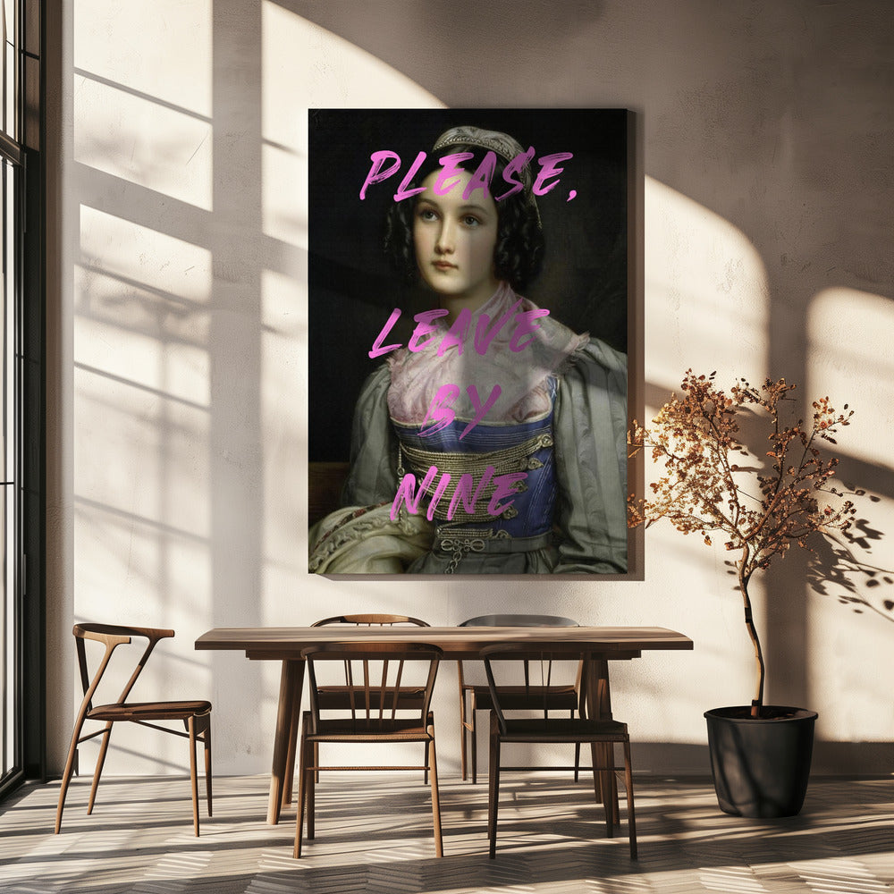 Please, Leave By Nine by The Art Concept — canvas above a dining table