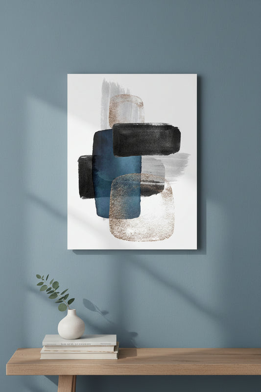 Modern Blue & Grey Wall Art Print 16in x 20in Varnish Canvas