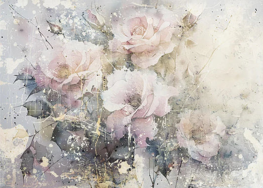 Faded Roses 36" X 24" Floral Art Illustration Varnished Canvas Print
