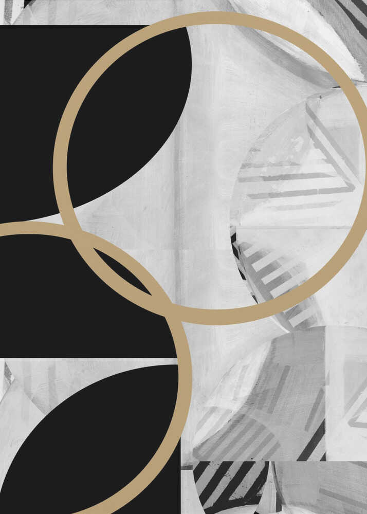 Wall art Black and White Stripes Gold Spheres No1