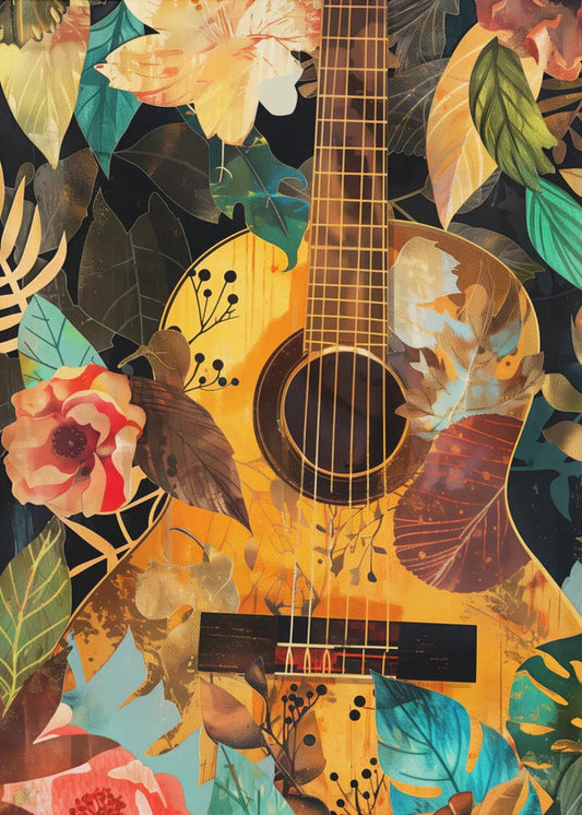 Justyna Jaszke's Guitar Floral Collage 16inx 20in Wall Art