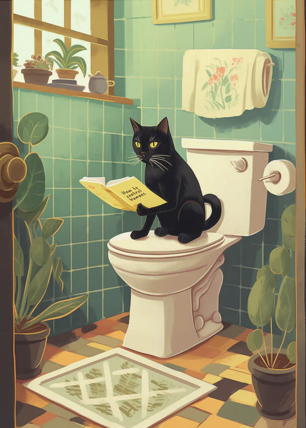 Toilet Kitty Cat 16''x 20" Varnished Canvas Print