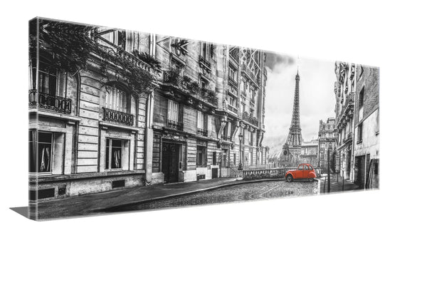 Paris Black and White Red Car Isolated 72" X 24" Varnish Fine art Ready to hang wall art