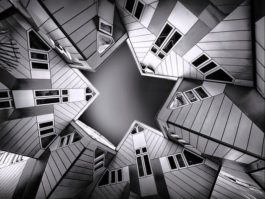 Rotterdam Cube Houses | Canvas Print | Architectural Black & White Photography — artwork front view