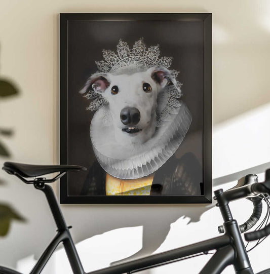 Salty by Tein Lucasson — black-framed canvas displayed behind a bicycle