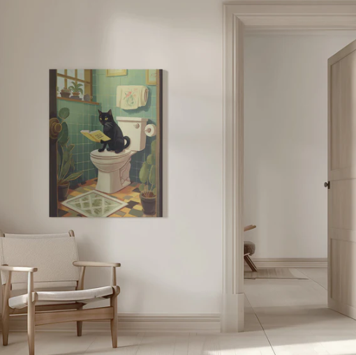 Toilet Kitty Cat 16''x 20" Varnished Canvas Print