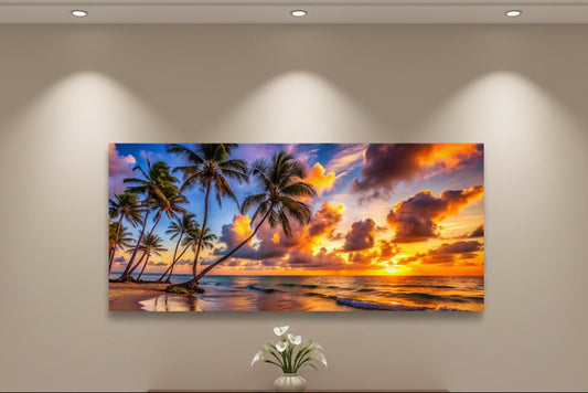 Tropical Serenity — panoramic canvas above a console