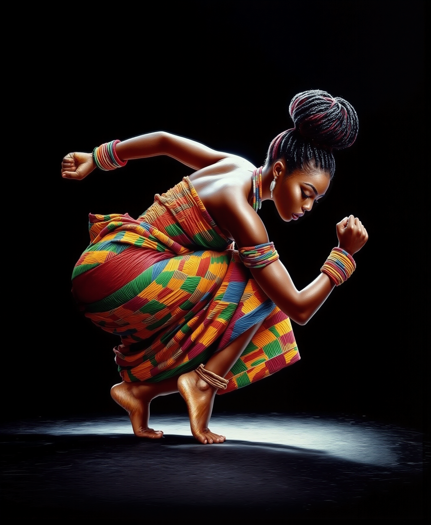 Dancing Woman With Braids 16in x 20in Wall Art