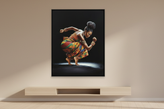 Dancing Woman With Braids 16in x 20in Wall Art